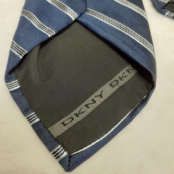 DKNY Men's Tie Diagonal Stripes Blue Silver 58 In - Picture 4 of 8